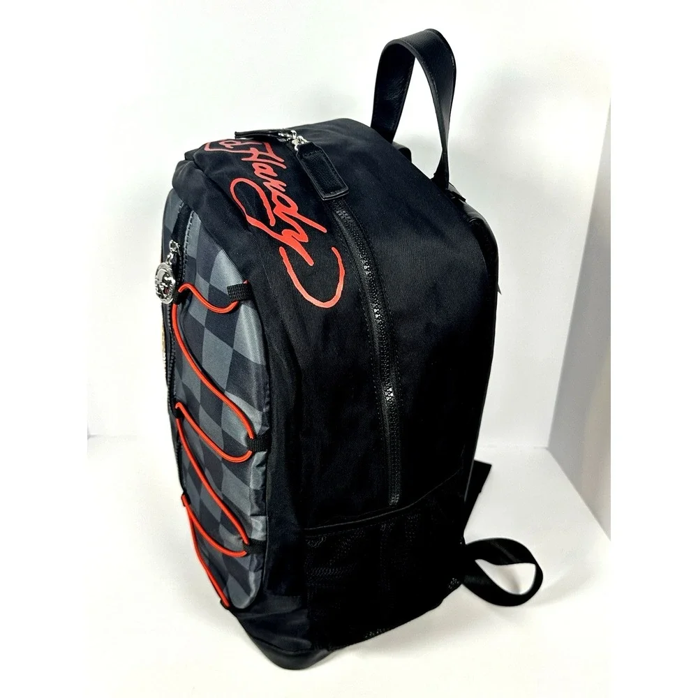 Ed Hardy Backpack Black Check Patches Backpack New